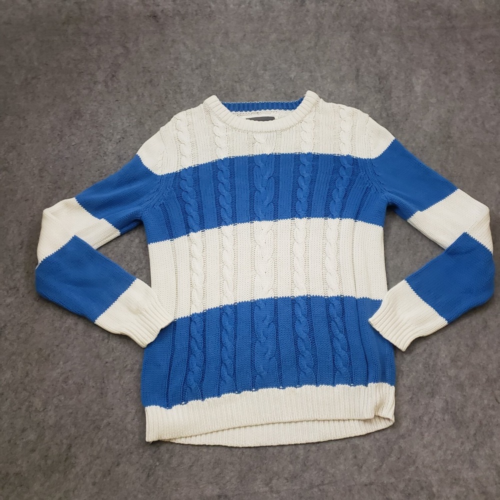 H&M Sweater Womens Medium Blue White Striped Cable Knit Casual Preppy‎ Ladies **